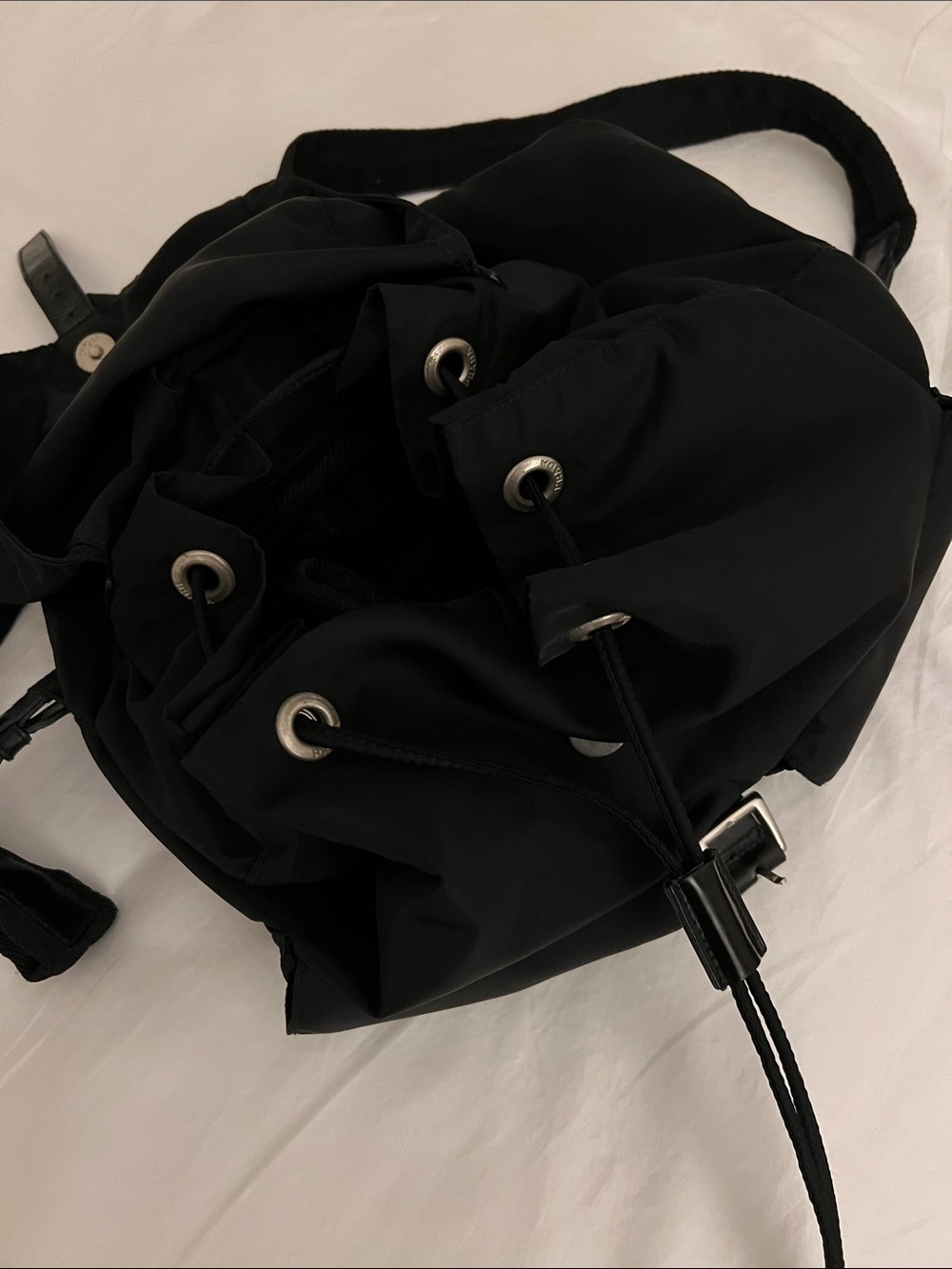 Prada Black Nylon Drawstring Backpack with Front Pockets - Picture 6 of 8